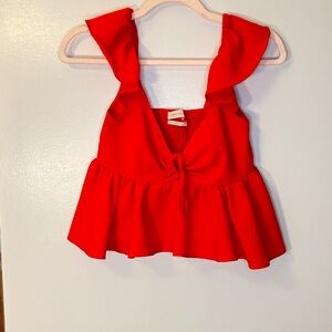 Urban Outfitters Bright Red Ruffle Tie-Front Crop Top